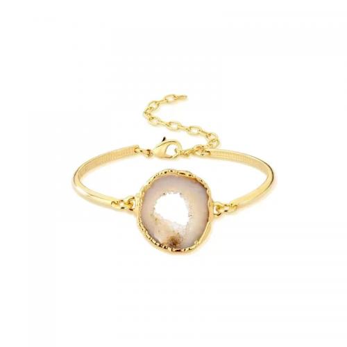 Bracelete Elos Pedra Ágata Banho Ouro