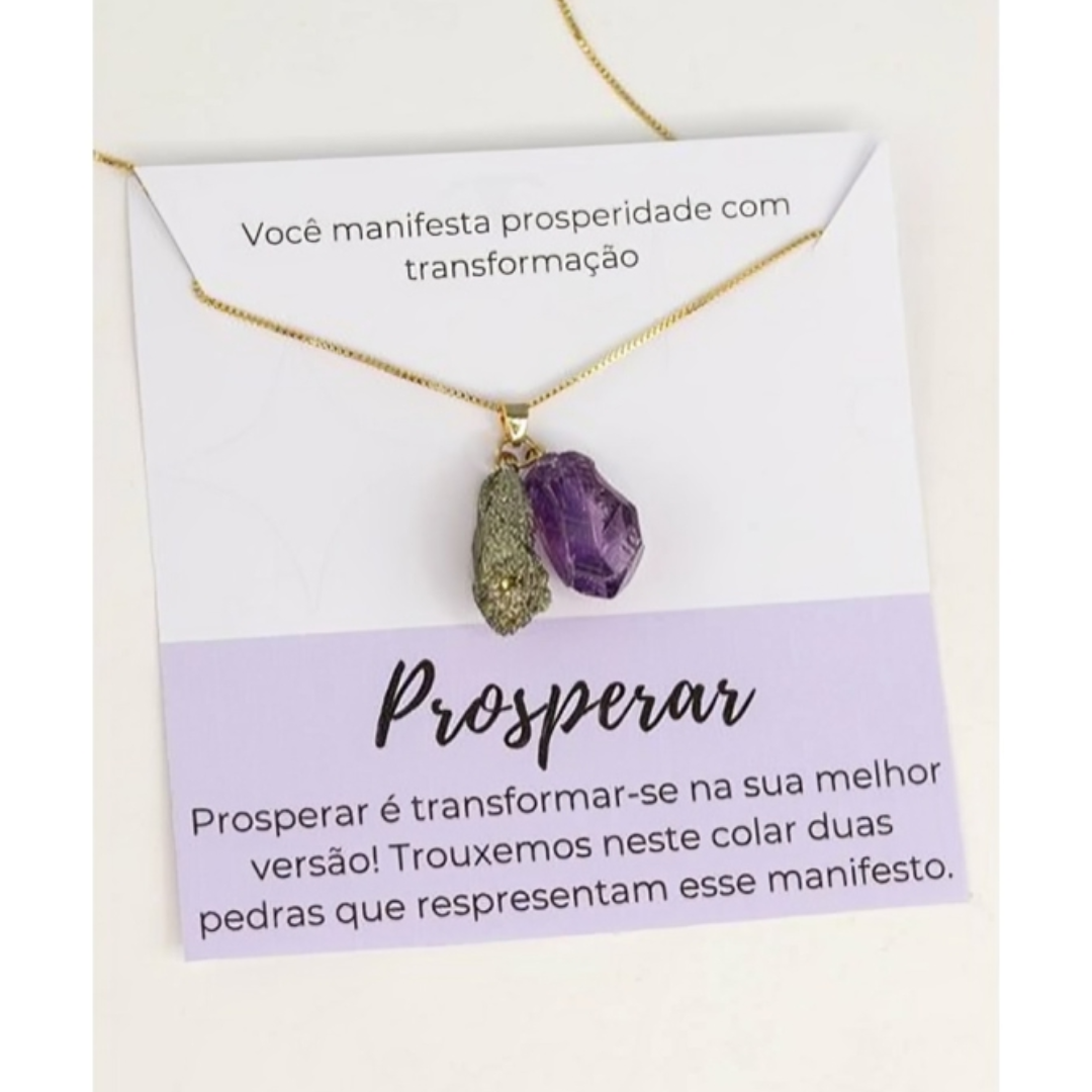 Colar Ametista com Pirita Manifesto Banho Ouro