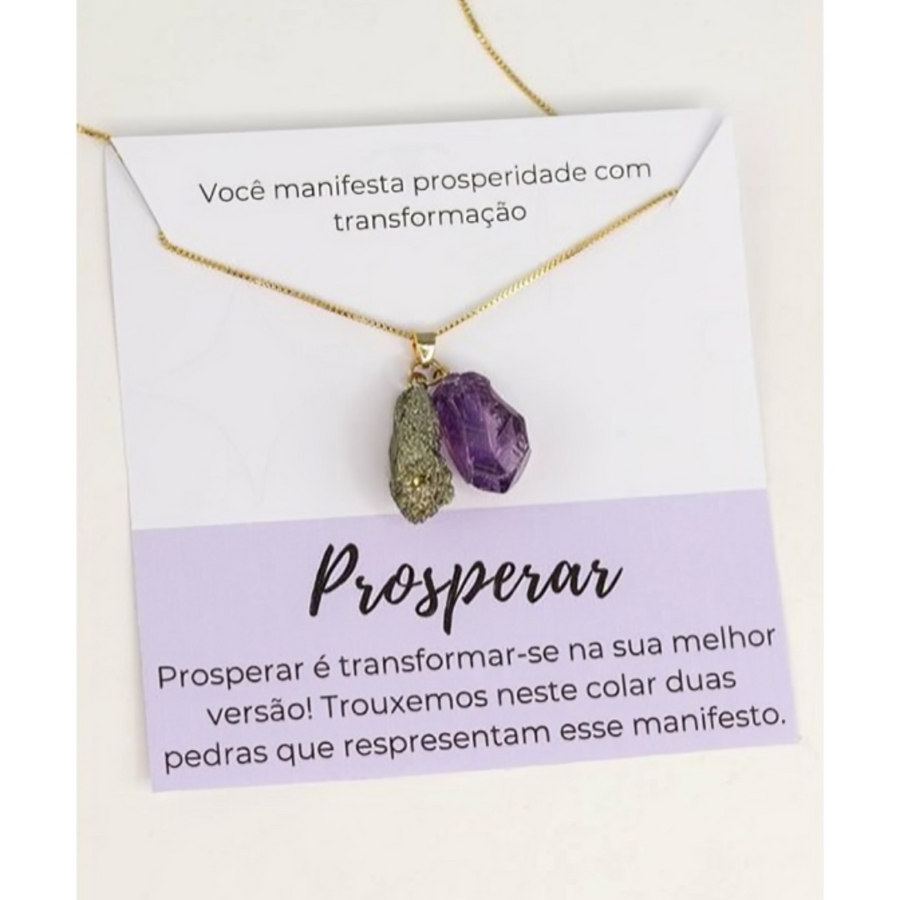 Colar Ametista com Pirita Manifesto Banho Ouro