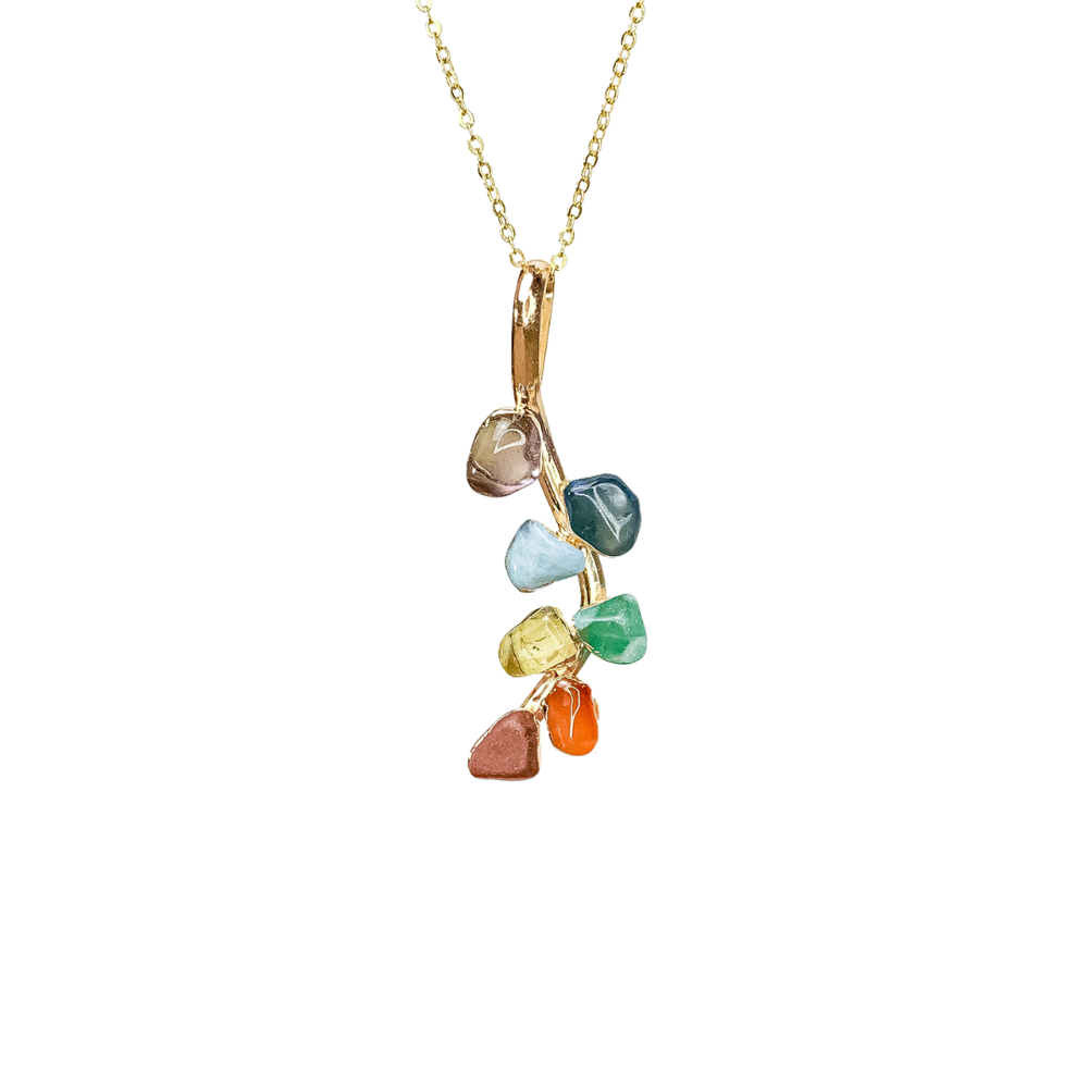 Pingente 7 Chakras Folha Banho Ouro 24k