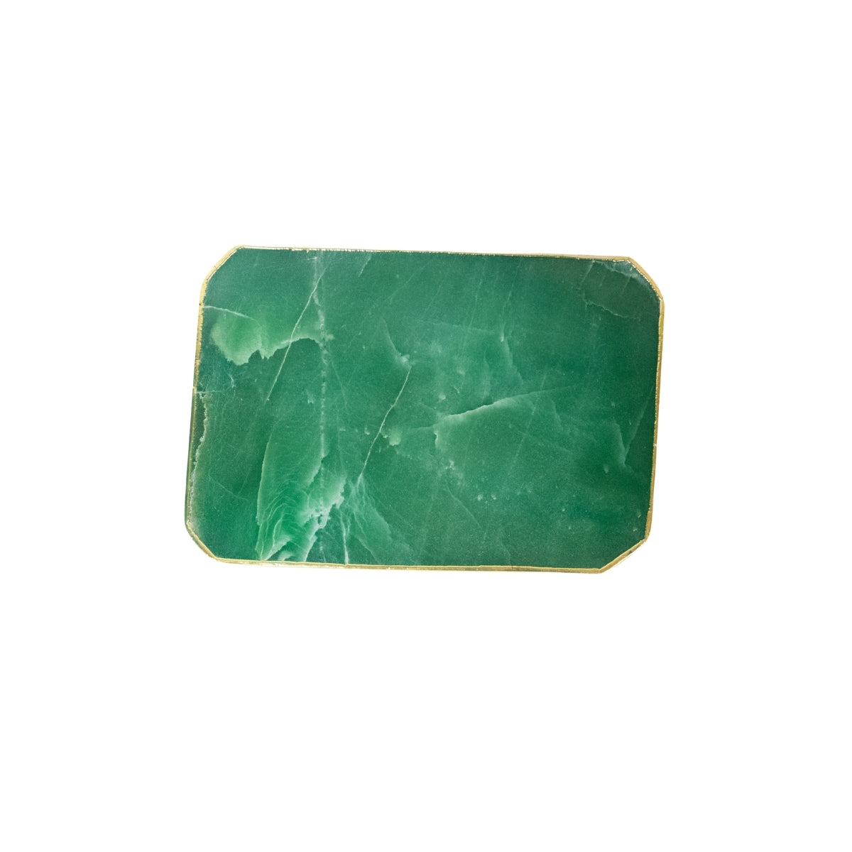 Bandeja Retangular Quartzo Verde Borda Banho Ouro 24k
