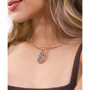 Choker Geodo Ágata Natural Banho Ouro