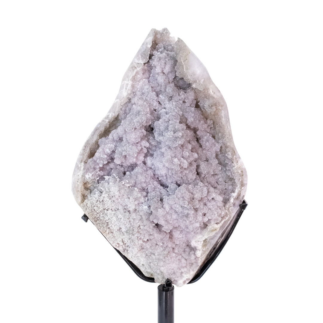 Drusa de Calcedônia Cristalizada Semi Polida Base Metal Preto Giratória 17,00 kg - Peça Única ( Rara )