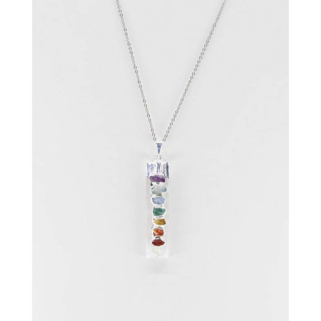 Pingente de Selenita + Pedras dos 7 Chakras com banho em prata 950