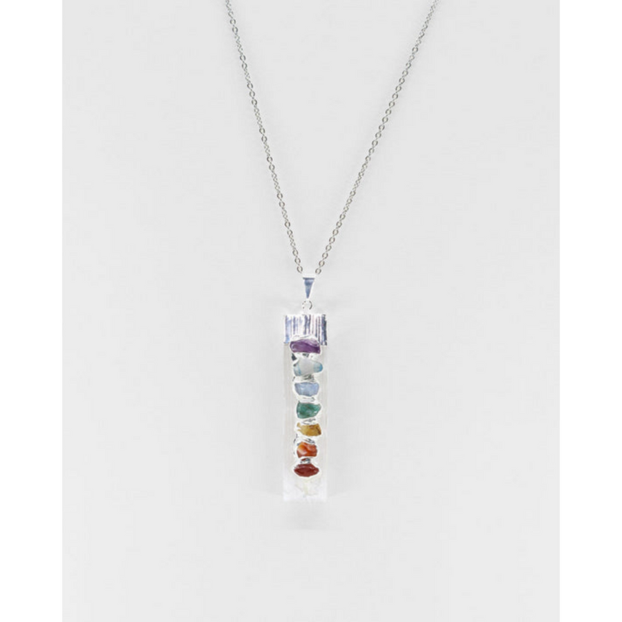 Pingente de Selenita + Pedras dos 7 Chakras com banho em prata 950