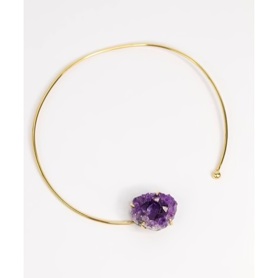 Choker Drusa Ametista Abraço Banho Ouro