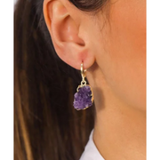 Brinco Piercing Argola Drusa Ametista Banho Ouro