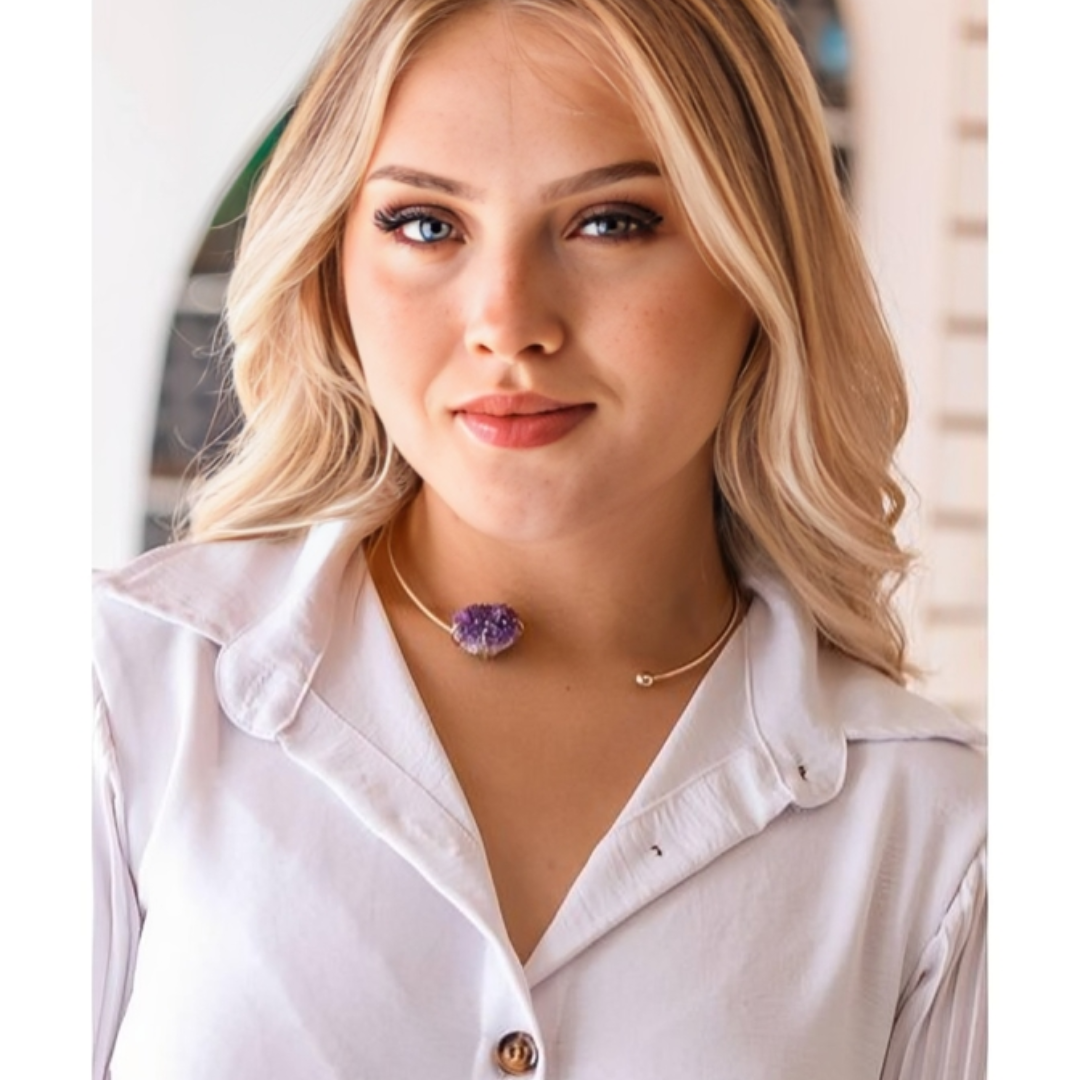 Choker Drusa Ametista Abraço Banho Ouro