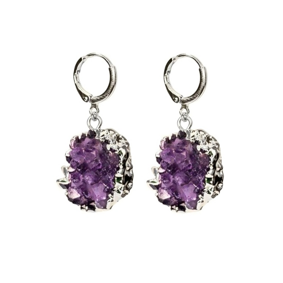 Brinco Piercing Argola Drusa Ametista Banho Prata
