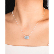 Colar Choker Água Marinha Bruta Com Garra Banho Prata