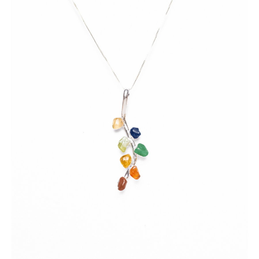 Pingente 7 Chakras Folha Banho Prata Pura