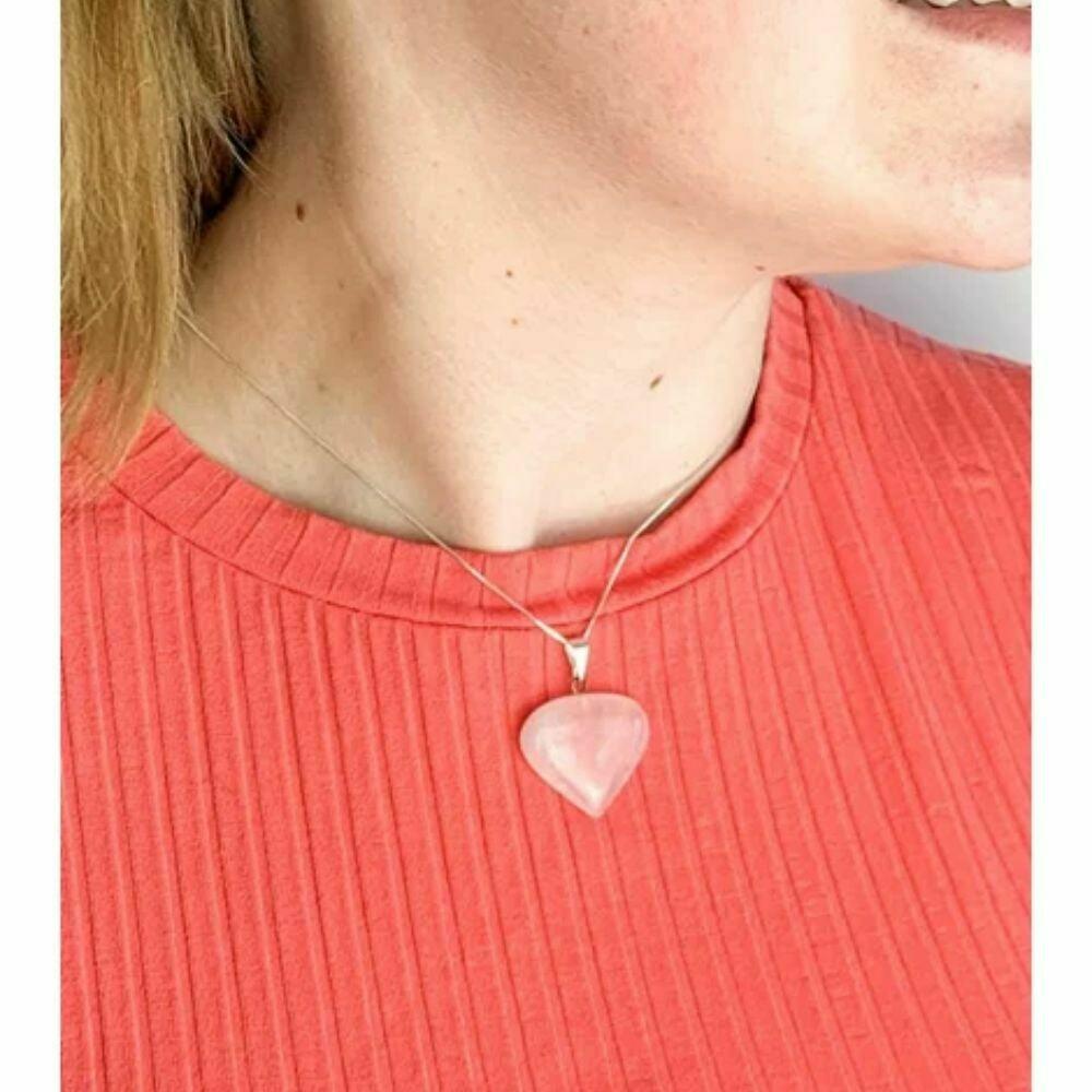 Pingente Quartzo Rosa Coração com pino banhado Prata
