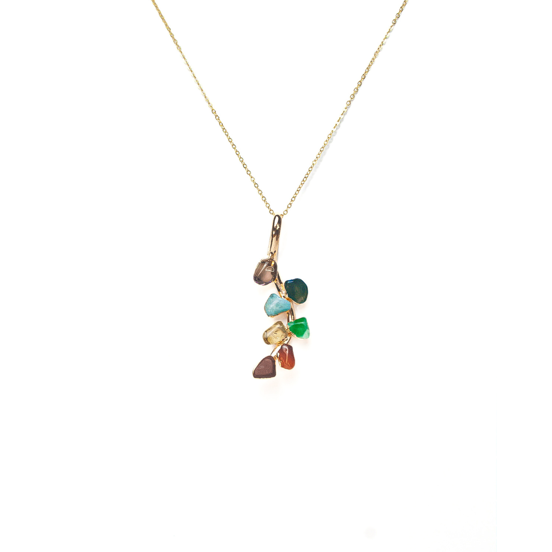 Pingente 7 Chakras Folha Banho Ouro 24k