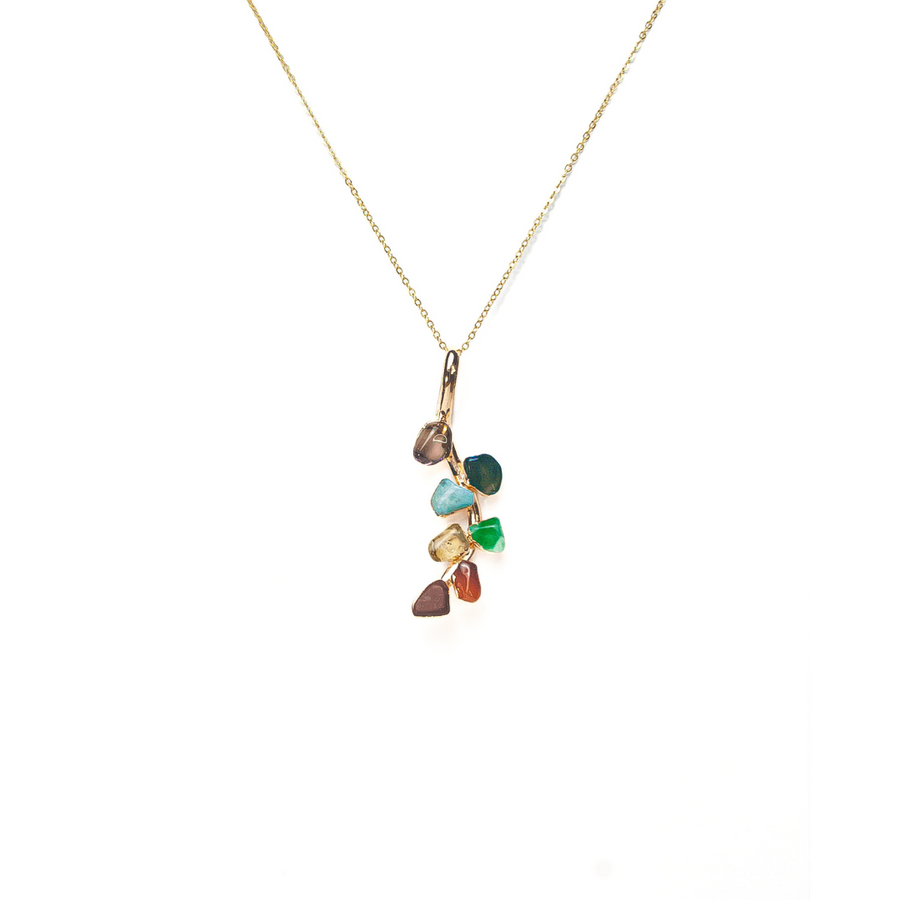 Pingente 7 Chakras Folha Banho Ouro 24k