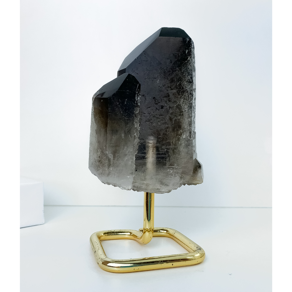 Cristal Quartzo Fumê Extra Na Base De Metal Dourado 350 G