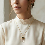 Kit Brinco e Colar Pirita com Ponta de Cristal Banho Ouro