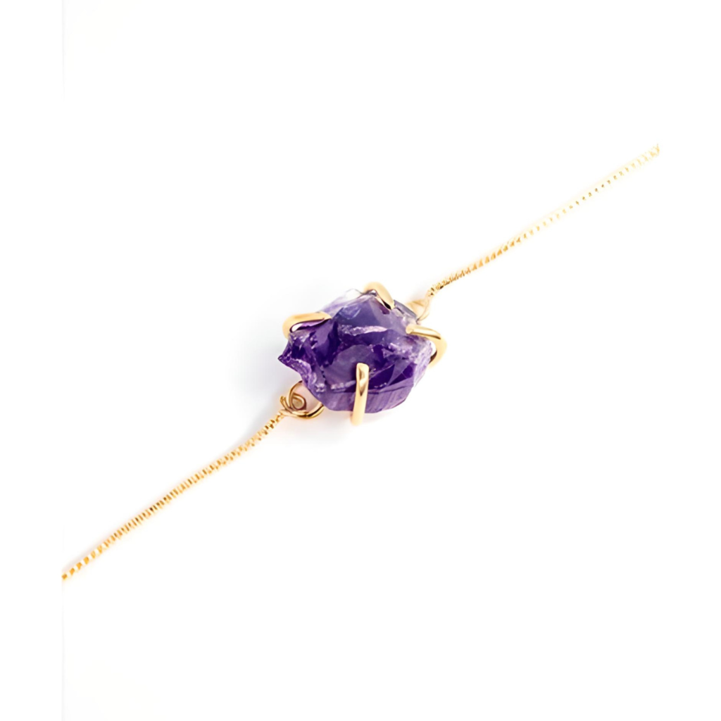 Pulseira Ametista bruta Garra Banhado Ouro