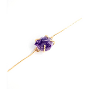 Pulseira Ametista bruta Garra Banhado Ouro
