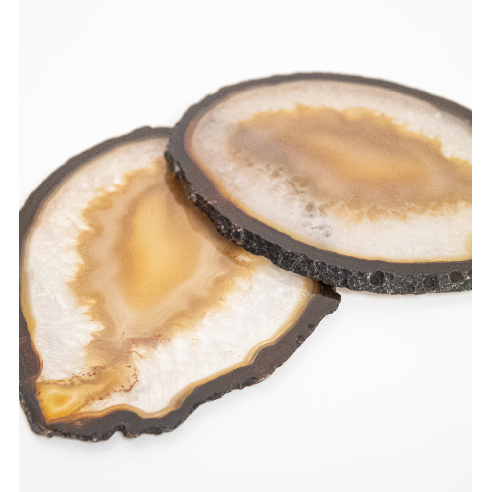 Chapa De Ágata Natural - Porta Copos (Duas Peças)