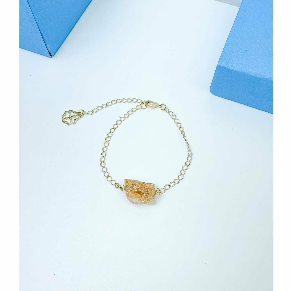 Pulseira de Citrino Bruto com banho em ouro 24k