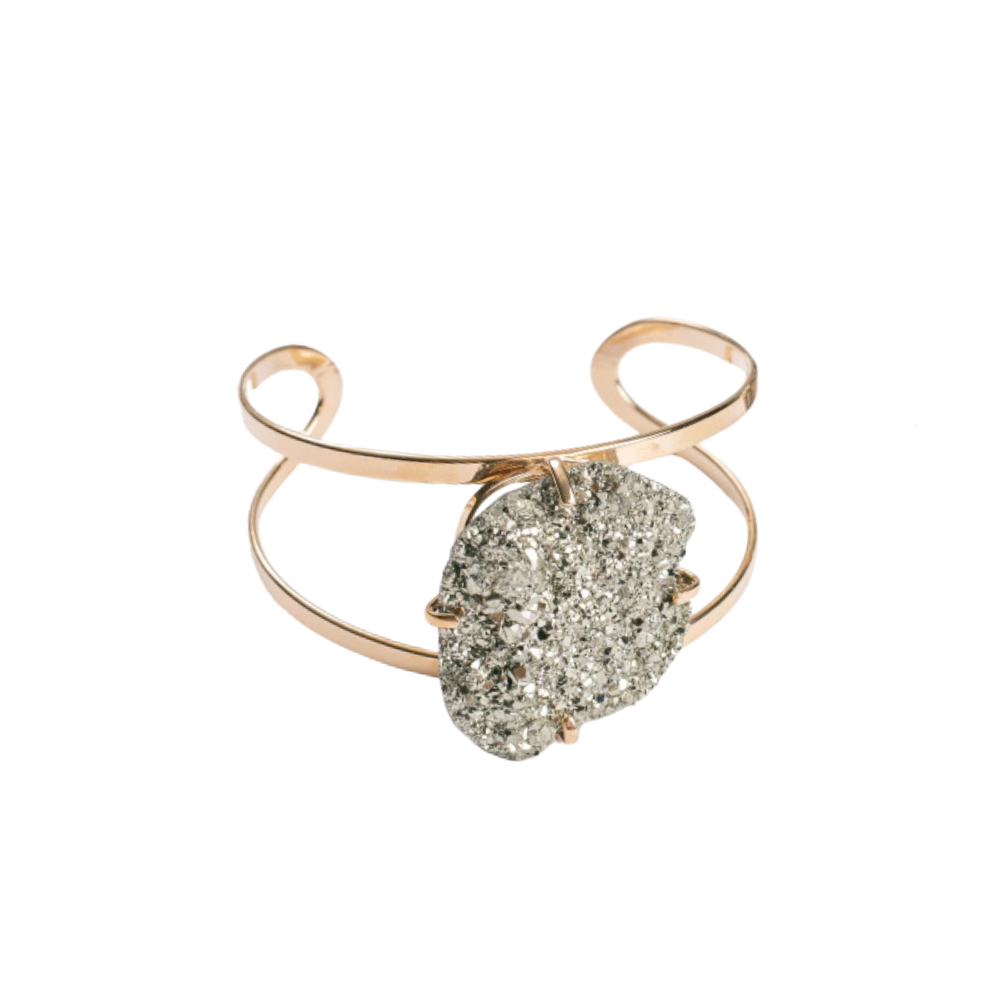 Bracelete Pedra Pirita Banho Ouro 18k