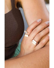 Anel Duo Selenita Branca Ajustável Banho Prata