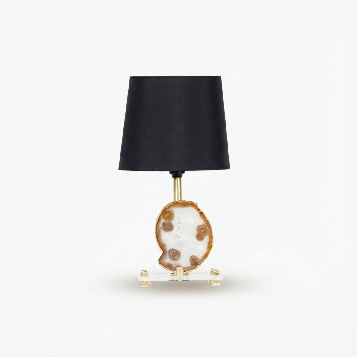 Abajur Chapa de Ágata Natural Banho Ouro na Base Acrílica