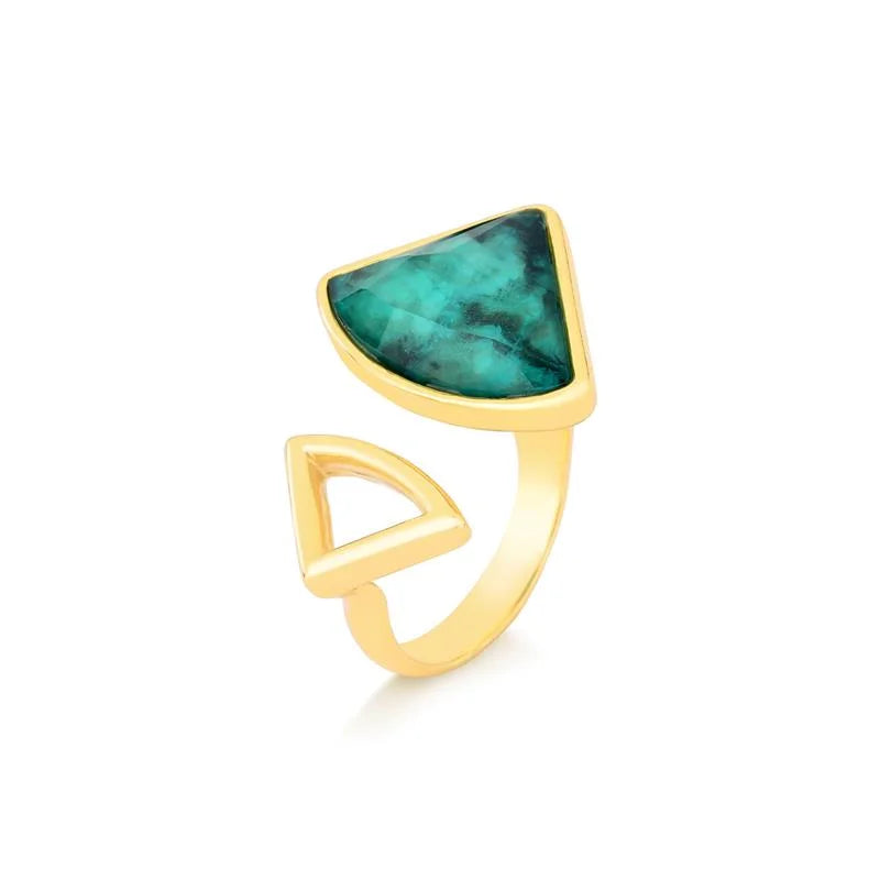 Anel Pedra Esmeralda Lapidada Banho Ouro 24k