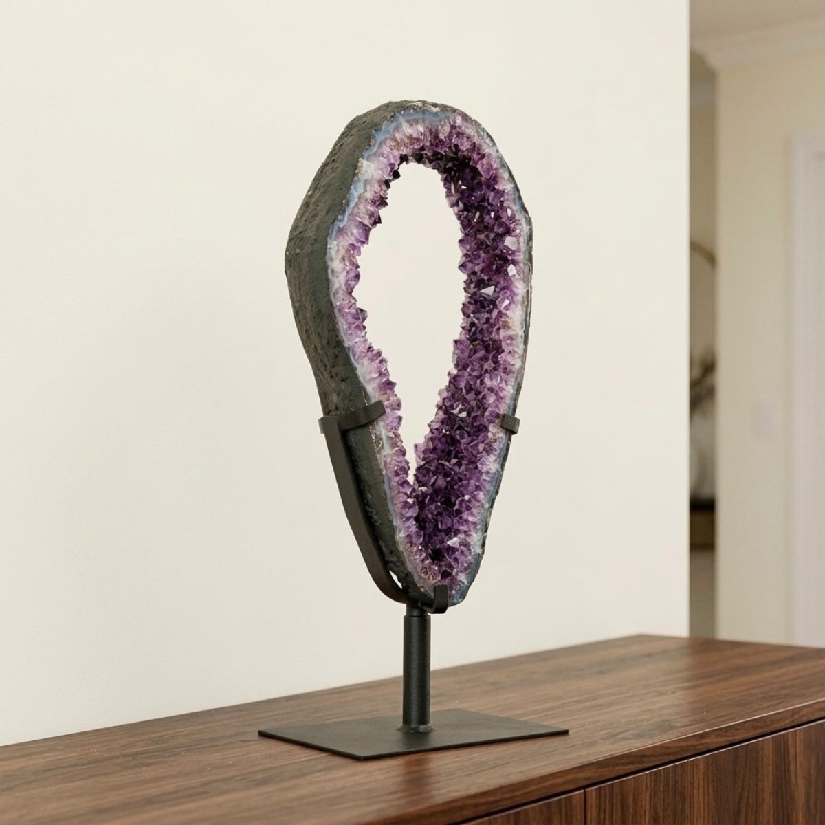 Argola Drusa de Ametista na Base Metal Preto 6,250 kg