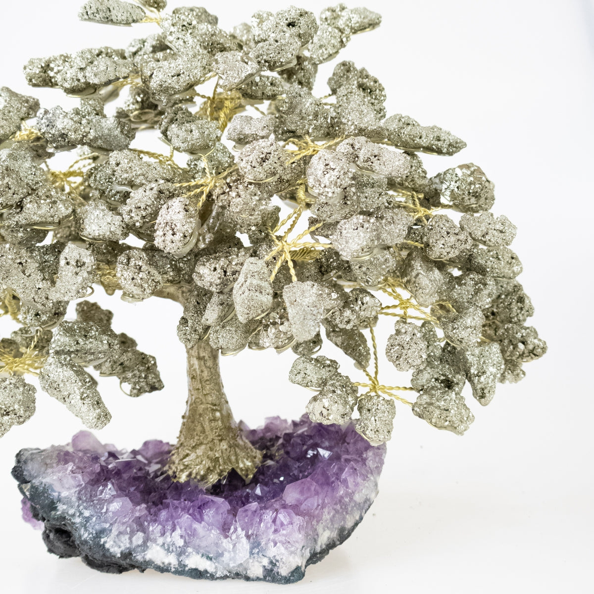 Árvore Prosperidade Pedra Pirita na Base Drusa Ametista Grande 4,059 kg