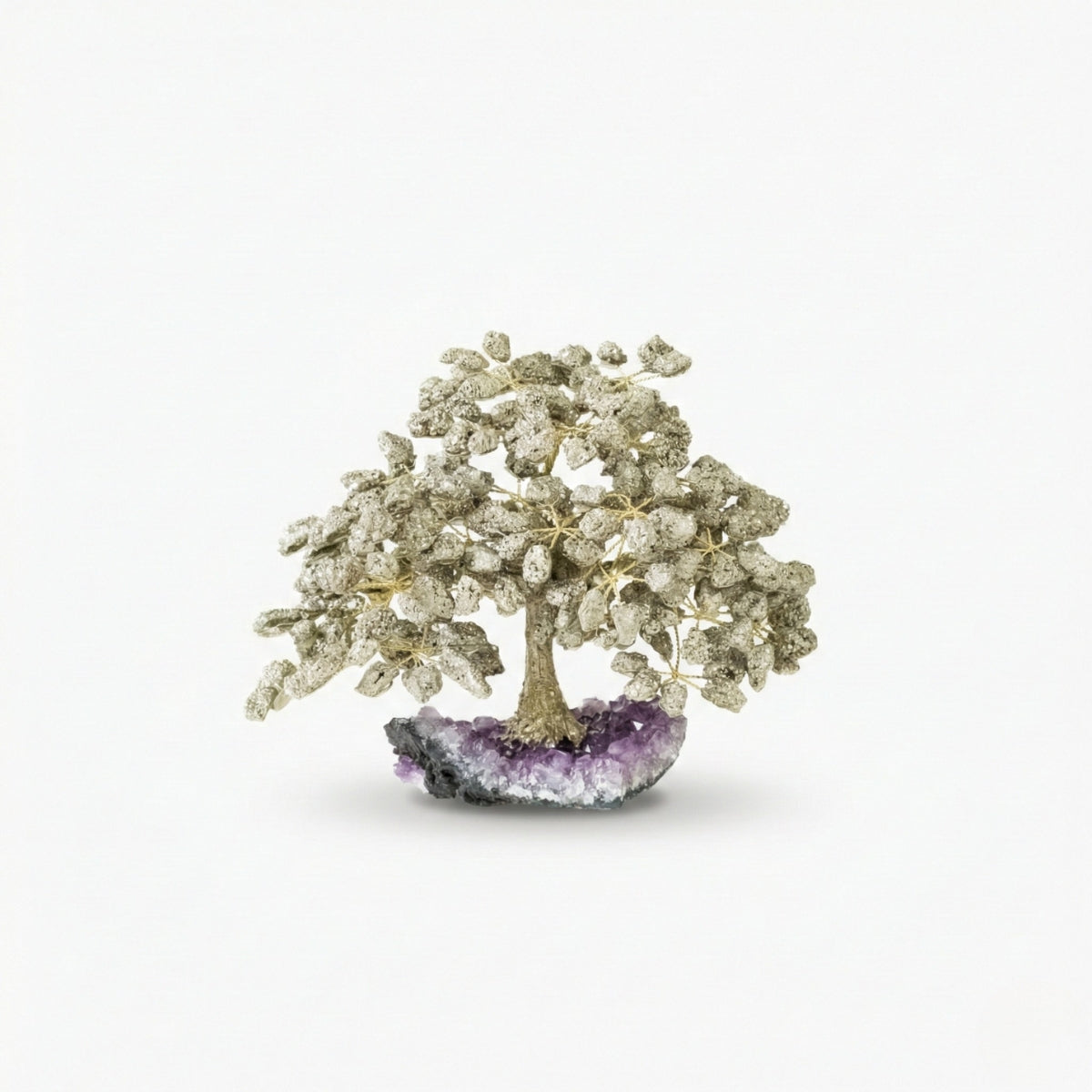Árvore Prosperidade Pedra Pirita na Base Drusa Ametista Grande 4,059 kg