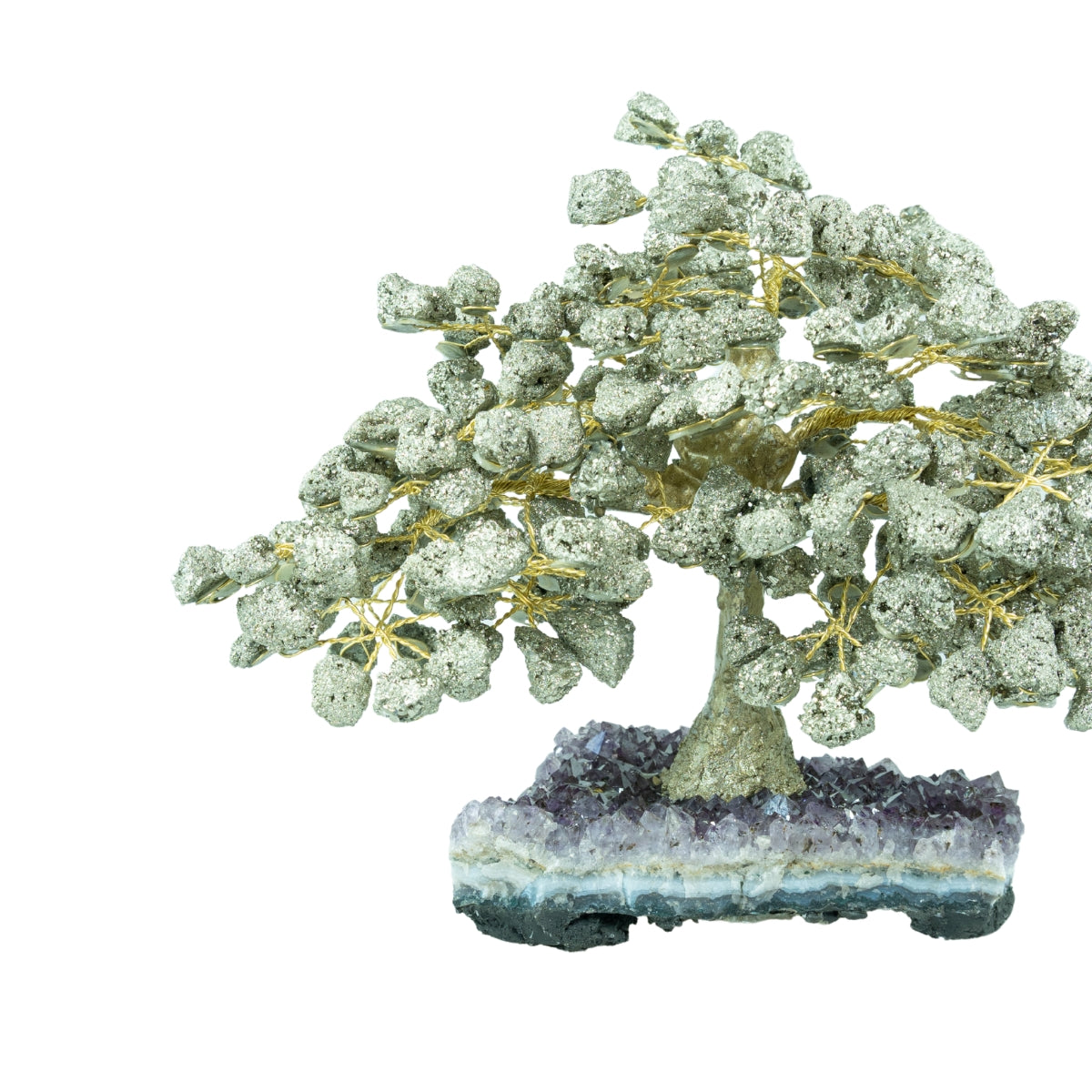 Árvore Prosperidade Pedra Pirita na Base Drusa Ametista Grande 4,662 kg