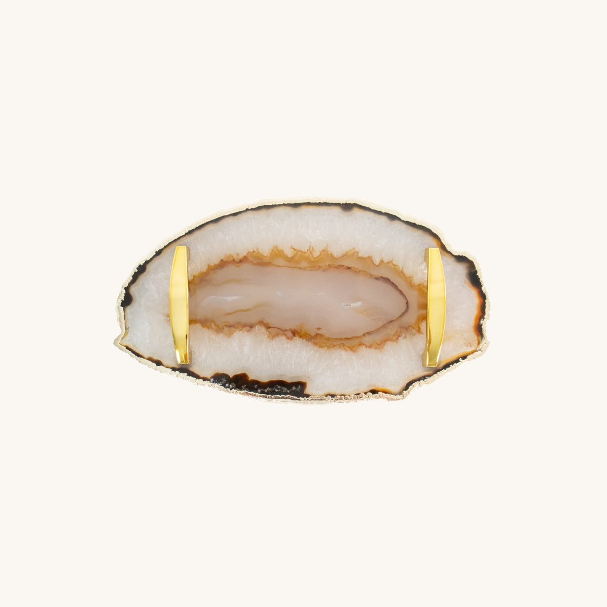 Bandeja Ágata Natural Banho Ouro com Pé e Alça