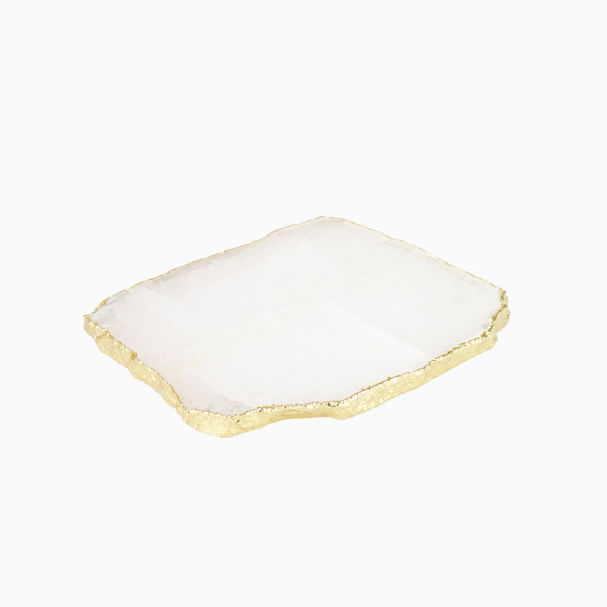 Bandeja Cristal de Quartzo Natural Cristalizado Banho Ouro