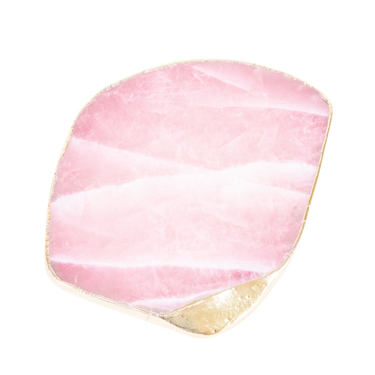 Bandeja Grande Quartzo Rosa Extra Polido Borda Banho Ouro 24k - 3,395 kg