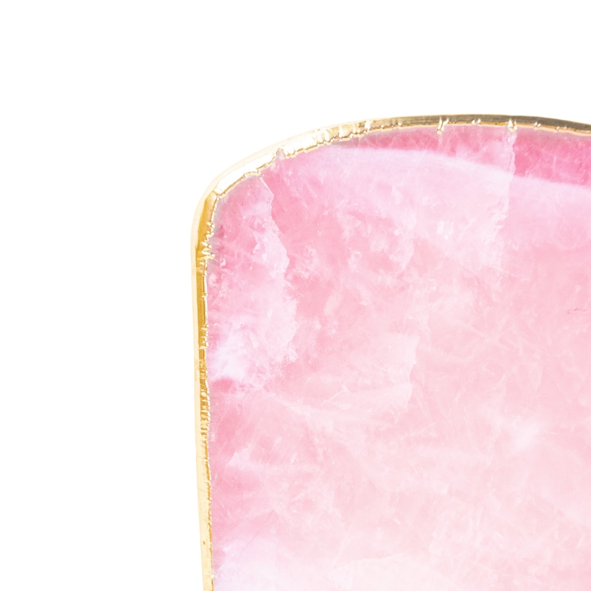 Bandeja Grande Quartzo Rosa Extra Polido Borda Banho Ouro 24k - 3,395 kg