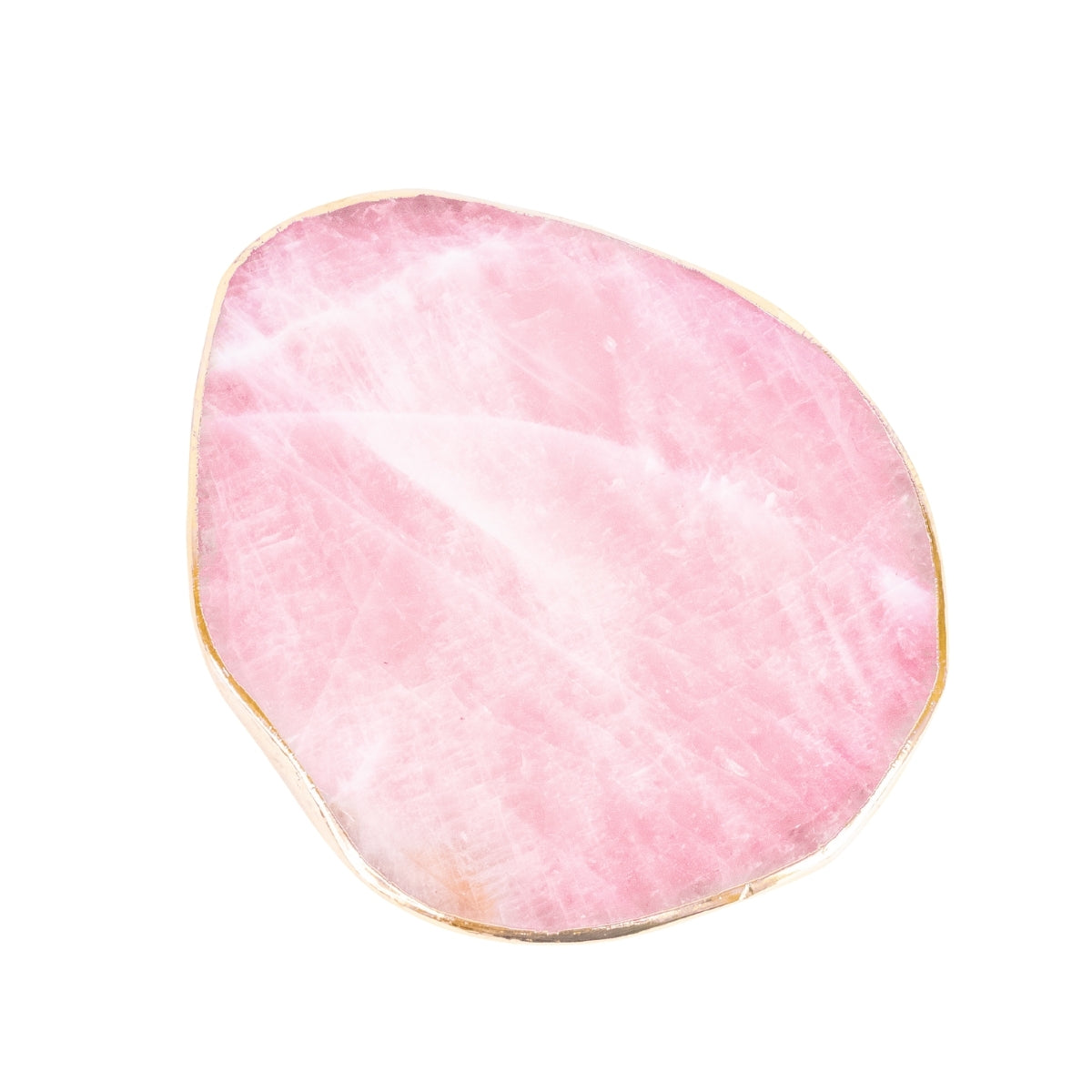 Bandeja Quartzo Rosa Extra Polido Borda Banho Ouro 24k - 1,845 kg