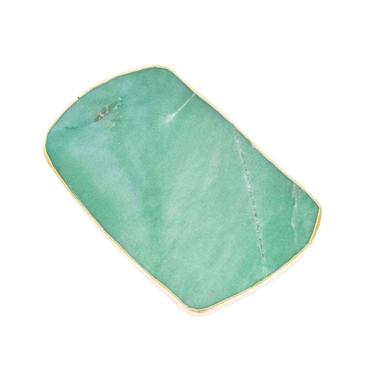 Bandeja Quartzo Verde Extra Polido Borda Banho Ouro 24k - 1,940 kg