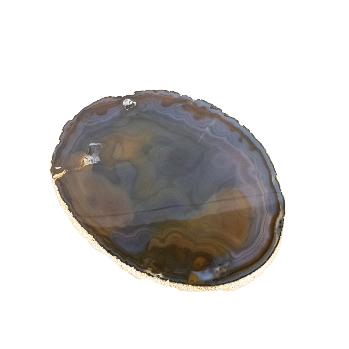 Bandeja Ágata Grande Natural Tons Vermelho e Azul Borda Banho Ouro 24k - 3,395 kg
