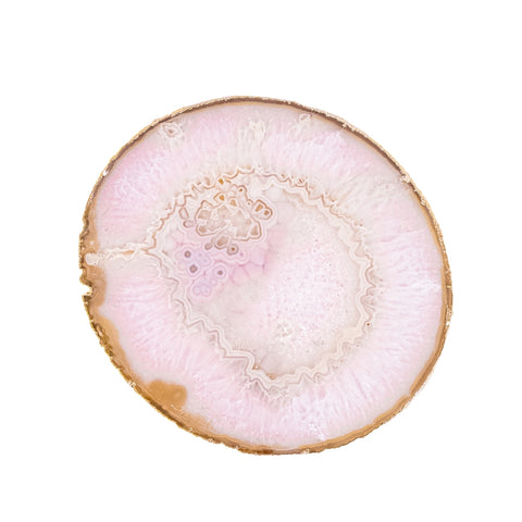 Bandeja Ágata Natural Cristalizada Borda Banho Ouro 24k - 509 gramas