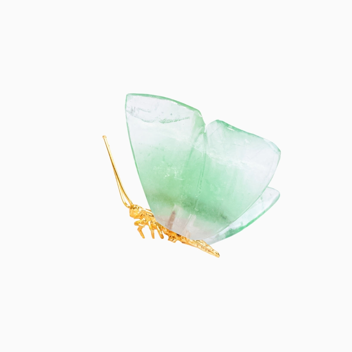 Borboleta Esculpida em Fluorita Verde Sobre Bowl em Quartzo Rosa