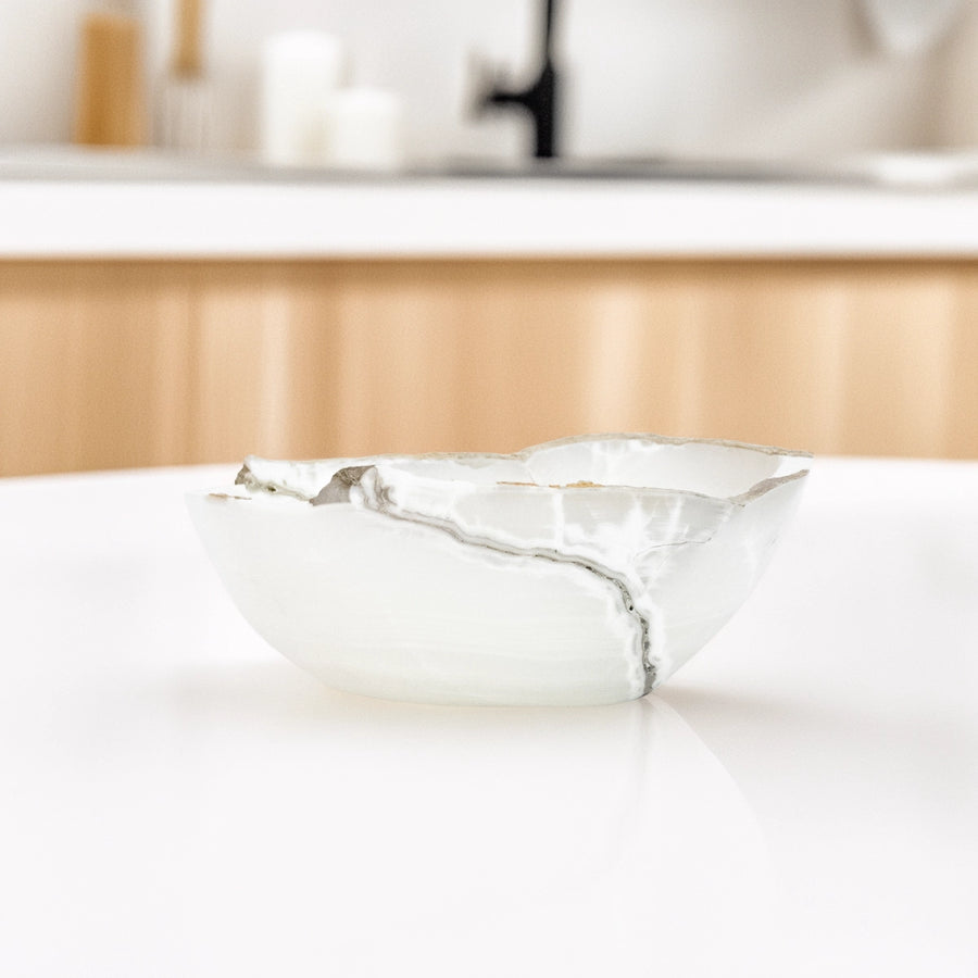 Bowl Calcita Branca Alemã com Veios Cinza