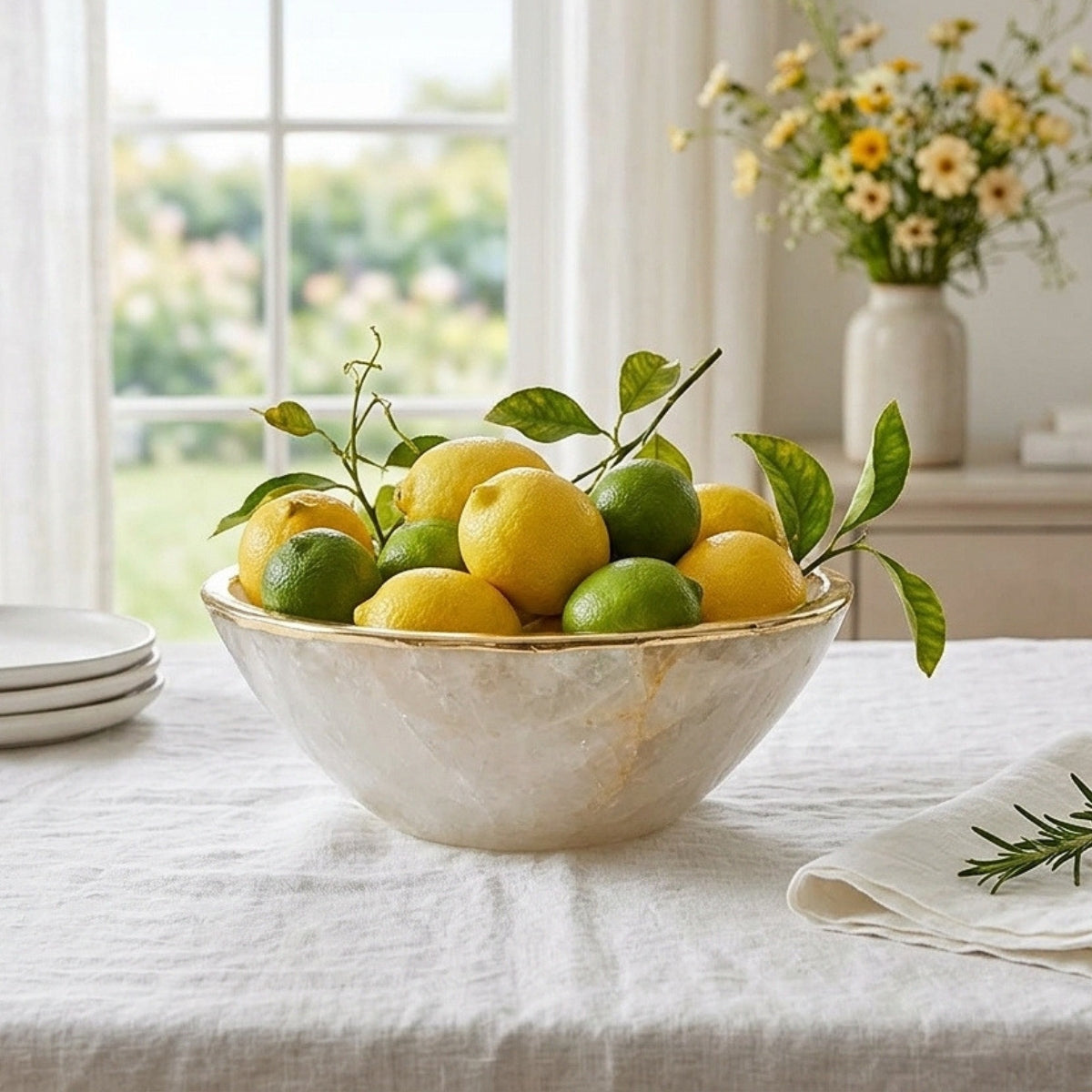 Bowl Quartzo Cristal Borda Banho Ouro