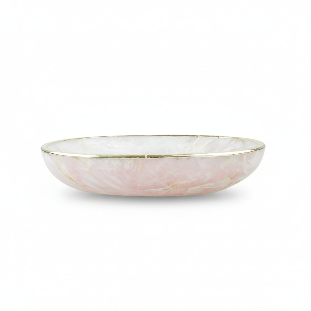 Bowl Quartzo Rosa Extra Borda Banho Ouro