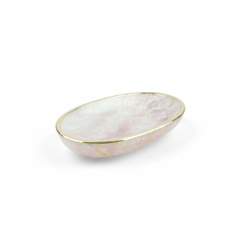 Bowl Quartzo Rosa Extra Borda Banho Ouro
