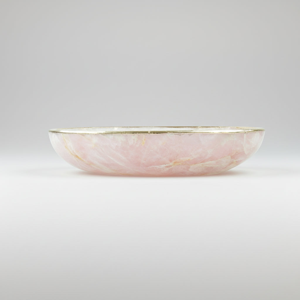 Bowl Quartzo Rosa Extra Borda Banho Ouro