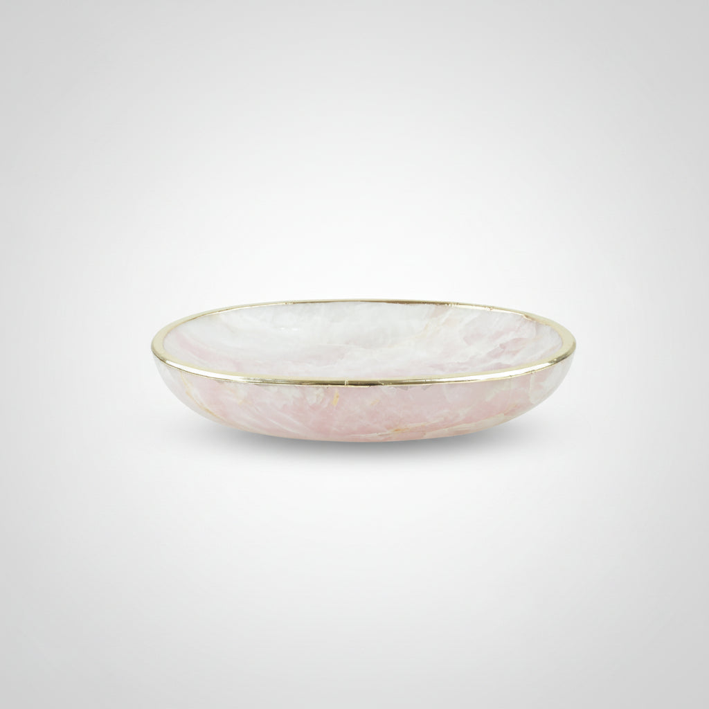 Bowl Quartzo Rosa Extra Borda Banho Ouro