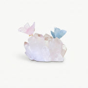 Casal de Borboletas Esculpida em Ônix Azul Argentino e Quartzo Rosa Na Drusa de Cristal Quartzo 1,384kg