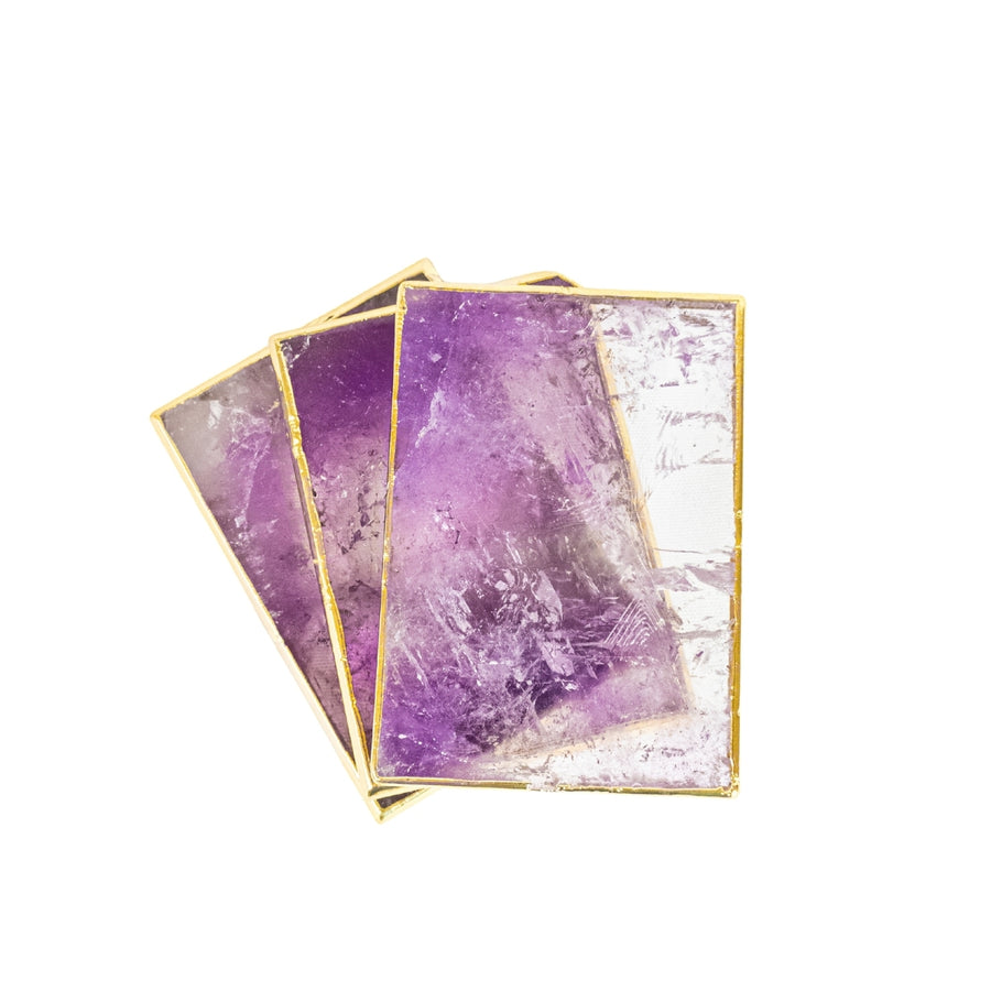 Chapa Ametista Cristalizada Polida Retangular Borda Banho Ouro 24k