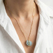 Colar Longo Água Marinha Abraço Banho Ouro